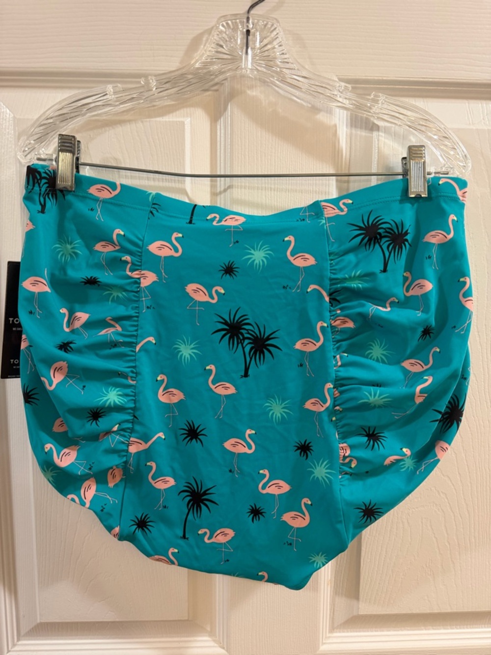 torrid Teal Swim Bottoms with Pink Flamingo & Black Palm Print - Picture 6 of 6